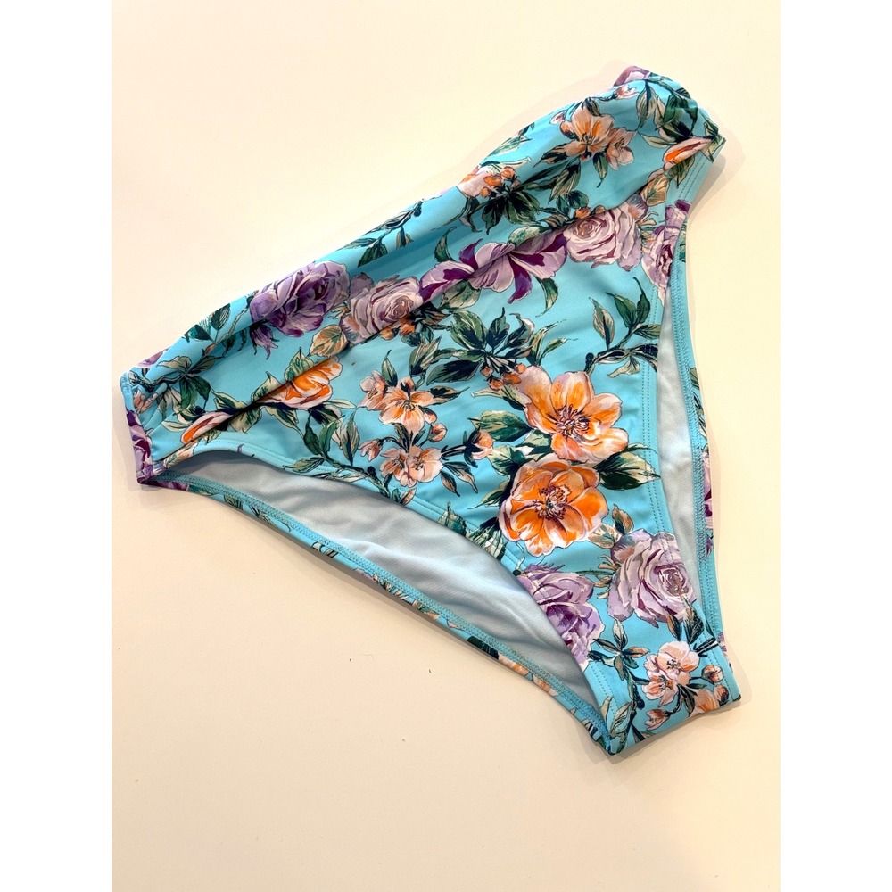 CUPSHE Women Blue Floral High Waisted Bikini Bottoms Medium CAA12B3E056SZ
